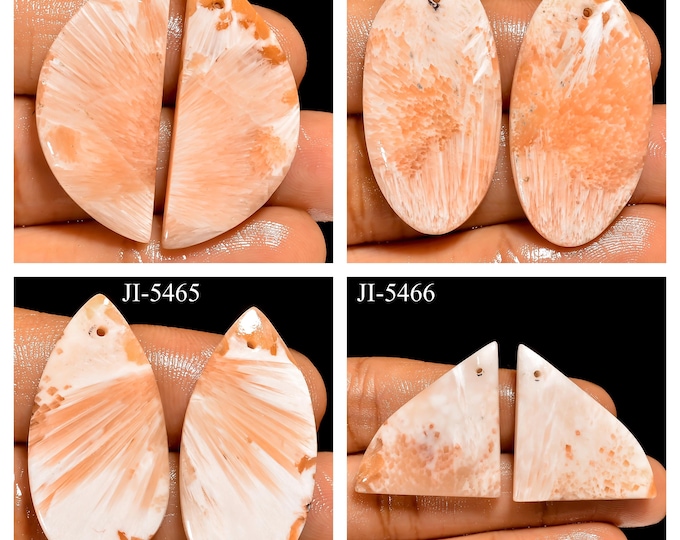 Natural Scolecite Fancy Shape Front Drilled Smooth Cabochon Matching Pairs, Semi-Precious Gemstones For Jewelry Making