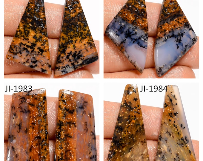 Natural Honey Dendrite Agate Fancy Shape Front Drilled Smooth Cabochon Matching Pairs, Semi-Precious Gemstones For Jewelry Making