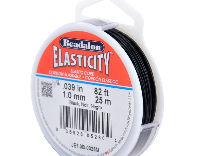 Beadalon Elasticity Black Color 1mm Size Diameter Elastic Stretch Cord, 25 Meter (82 Foot) Spool For Jewelry Making
