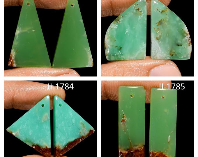 Natural Chrysoprase Fancy Shape Front Drilled Smooth Cabochon Matching Pairs, Semi-Precious Gemstones For Jewelry Making
