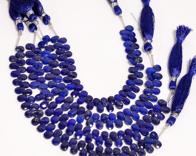 Lapis Lazuli Faceted Side Drilled Pear Shape Briolette 5mm x 7mm, Semi-Precious Gemstones For Jewelry Making
