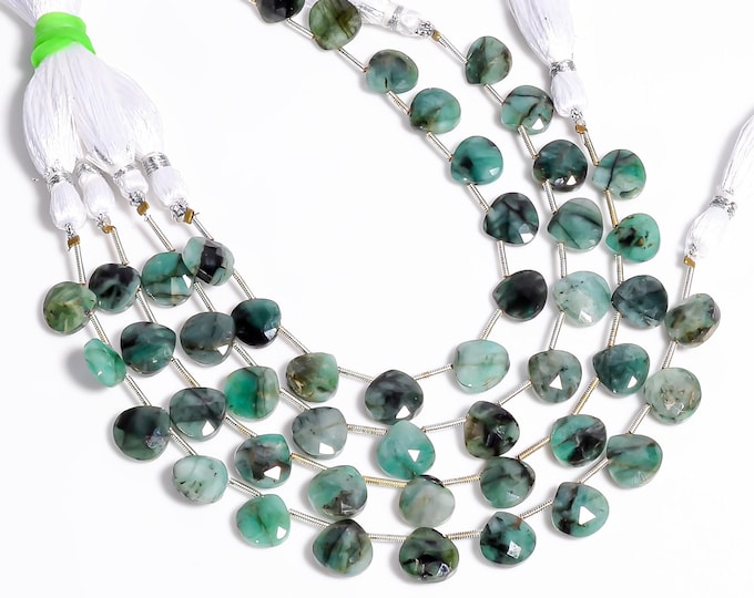 Natural Emerald Faceted Side Drilled Heart Shape Briolette 10mm, Precious Gemstones For Jewelry Making