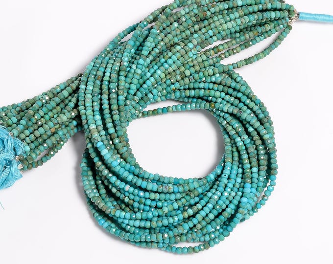 Natural Turquoise Micro Faceted Center Drilled Rondelle Shape 2.85mm, Semi-Precious Gemstones For Jewelry Making