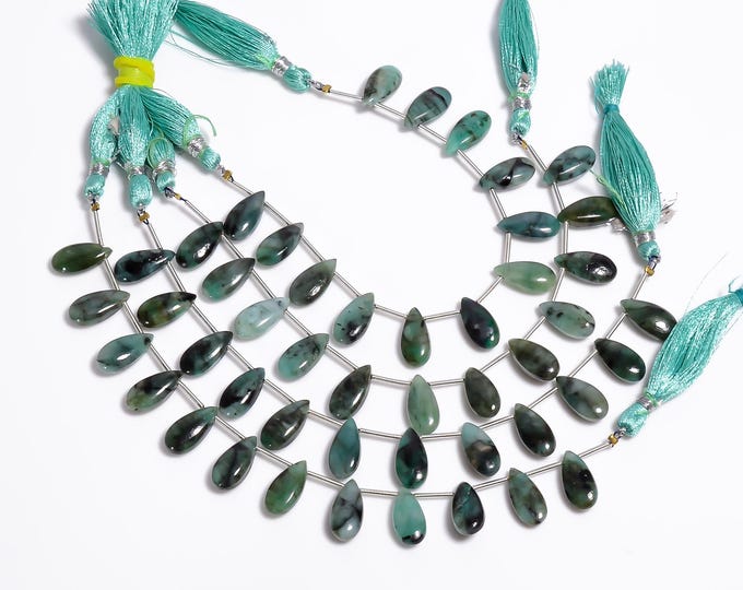 Natural Emerald Non-Faceted Smooth Side Drilled Pear Shape Briolette 7mm x 15mm, Precious Gemstones For Jewelry Making