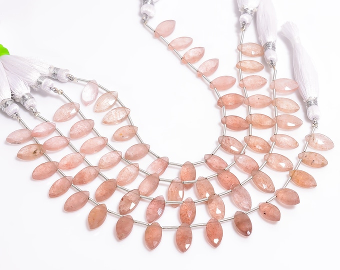 Strawberry Quartz Faceted Side Drilled Marquise Shape Briolette 6mm x 12mm, Semi-Precious Gemstones For Jewelry Making