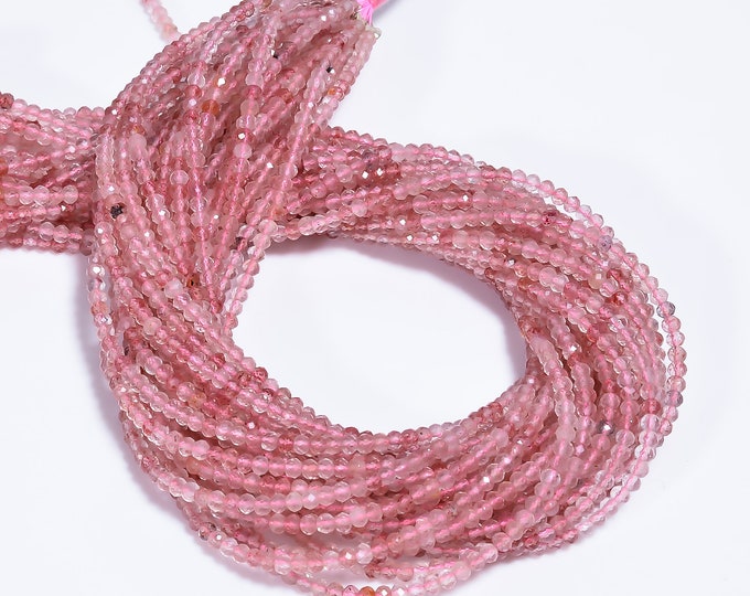 Strawberry Quartz Micro Faceted Center Drilled Rondelle Shape 3.15mm, Semi-Precious Gemstones For Jewelry Making