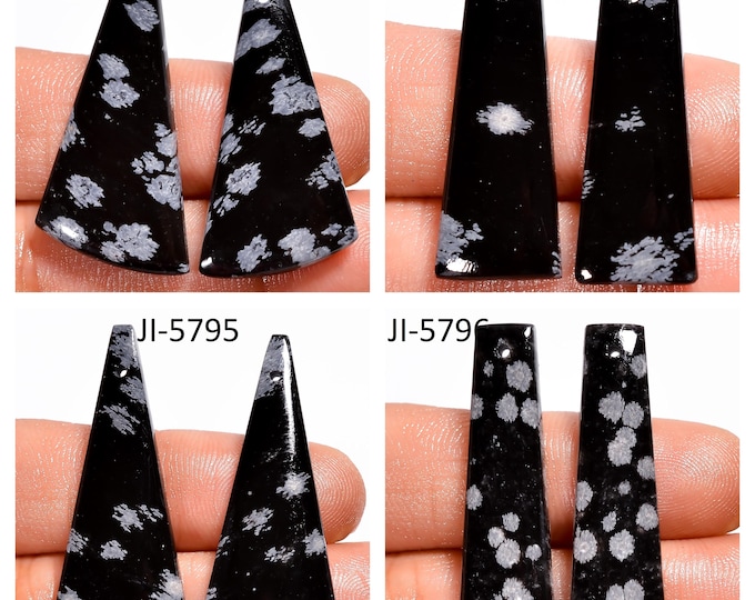 Natural Snowflake Obsidian Fancy Shape Front Drilled Smooth Cabochon Matching Pairs, Semi-Precious Gemstones For Jewelry Making