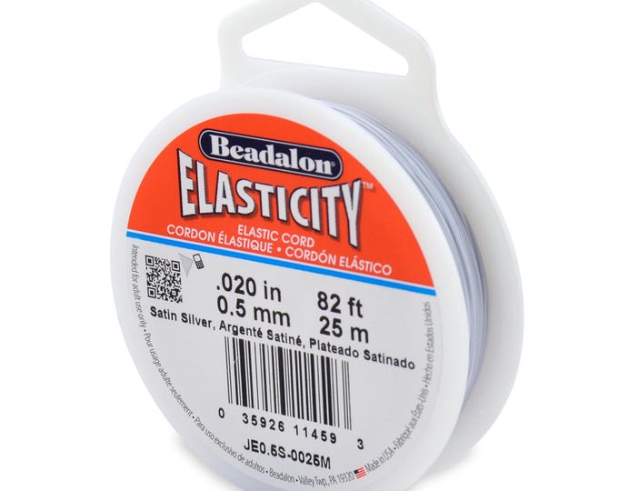 Beadalon Elasticity Satin Silver Color .50mm Size Diameter Elastic Stretch Cord, 25 Meter (82 Foot) Spool For Jewelry Making