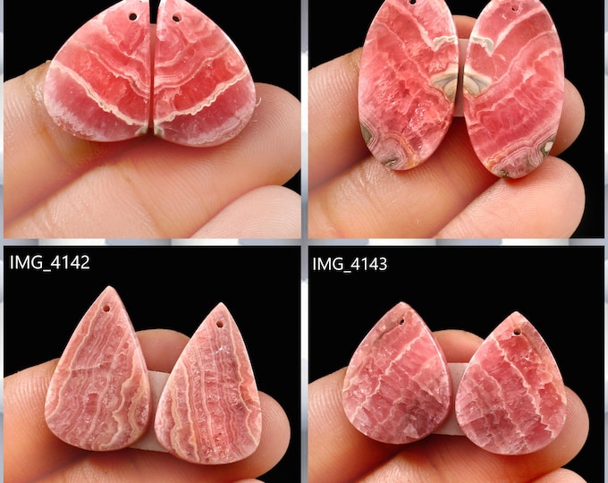 Natural Rhodochrosite Fancy Shape Front Drilled Smooth Cabochon Matching Pairs, Semi-Precious Gemstones For Jewelry Making