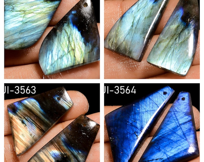Natural Labradorite Fancy Shape Front Drilled Smooth Cabochon Matching Pairs, Semi-Precious Gemstones For Jewelry Making
