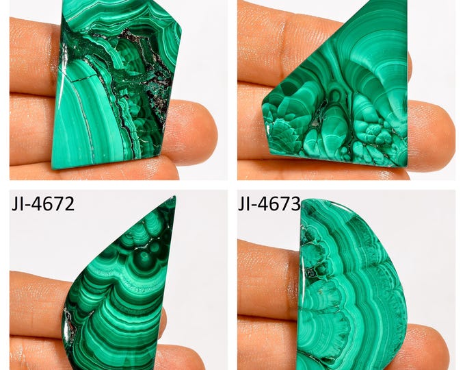 Natural Malachite Fancy Shape Un-Drilled Smooth Cabochon Single Pieces, Semi-Precious Gemstones For Jewelry Making