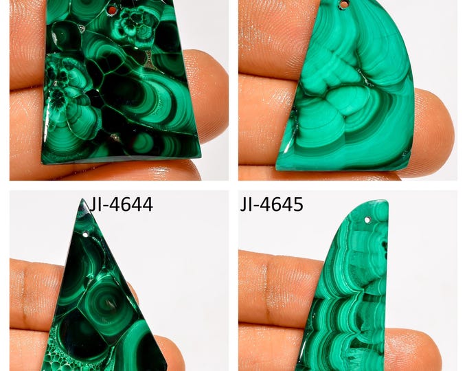 Natural Malachite Fancy Shape Front Drilled Smooth Cabochon Single Pieces, Semi-Precious Gemstones For Jewelry Making