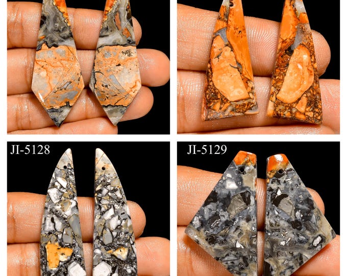 Natural Maligano Jasper Fancy Shape Front Drilled Smooth Cabochon Matching Pairs, Semi-Precious Gemstones For Jewelry Making