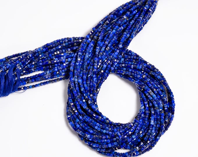 Lapis Lazuli Micro Faceted Center Drilled Cube Shape 2.30mm, Semi-Precious Gemstones For Jewelry Making