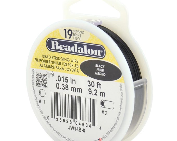 Beadalon Black Color .015 Inch Diameter, 19 Strands Beading Wire, 30 Foot Spool For Jewelry Making