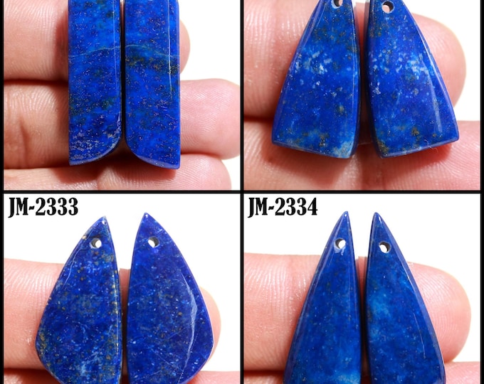 Natural Lapis Lazuli Fancy Shape Front Drilled Smooth Cabochon Matching Pairs, Semi-Precious Gemstones For Jewelry Making