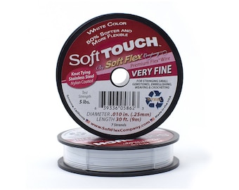 May include: White Soft Touch Premium Flex Wire, very fine, 50% softer and more flexible, 7 strands, 0.010 inch diameter, 30 feet long, knot tying stainless steel nylon coated, made in the USA.