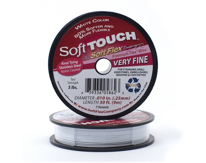 Soft Touch White Very Fine Size Beading Wire, 30 Foot Spool For Jewelry Making