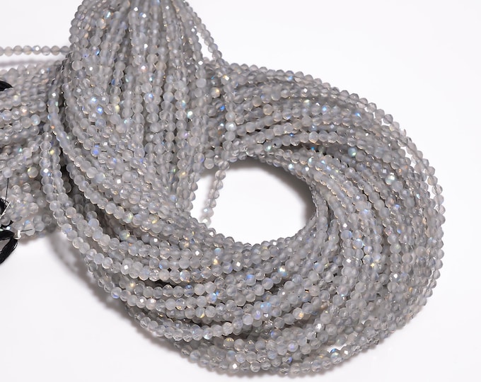 Natural Labradorite Faceted Center Drilled Round Shape 3.15mm, Semi-Precious Gemstones For Jewelry Making