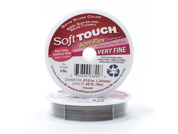 Soft Touch Satin Silver Color Very Fine .010 Inch Diameter Size, 7 Strands Beading Wire, 30 Foot Spool For Jewelry Making