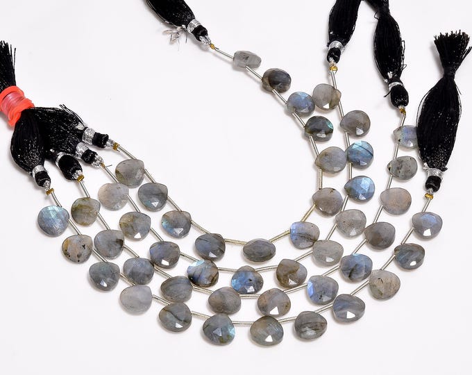 Natural Labradorite Faceted Side Drilled Heart Shape Briolette 10.25mm, Semi-Precious Gemstones For Jewelry Making