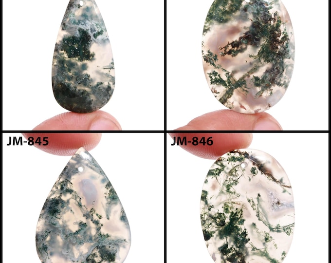 Natural Moss Agate Fancy Shape Front Drilled Smooth Cabochon Single Pieces, Semi-Precious Gemstones For Jewelry Making