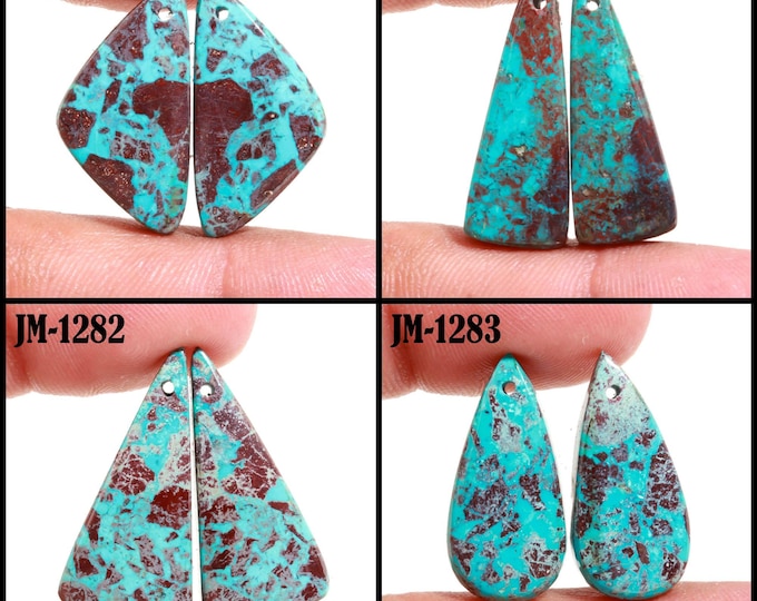 Natural Chrysocolla Fancy Shape Front Drilled Smooth Cabochon Matching Pairs, Semi-Precious Gemstones For Jewelry Making
