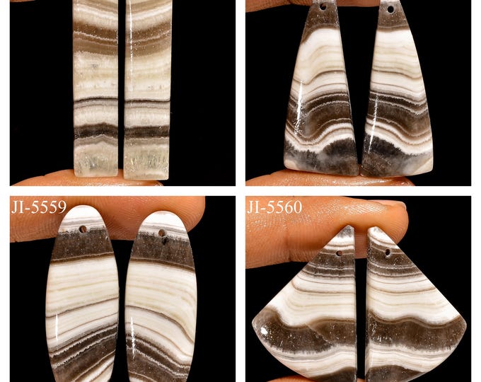 Natural Zebra Calcite Fancy Shape Front Drilled Smooth Cabochon Matching Pairs, Semi-Precious Gemstones For Jewelry Making