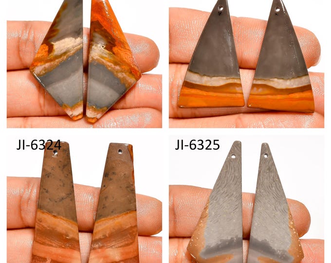 Natural Polychrome Jasper Fancy Shape Front Drilled Smooth Cabochon Matching Pairs, Semi-Precious Gemstones For Jewelry Making