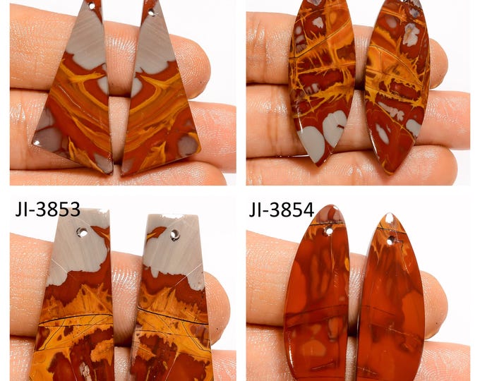 Natural Noreena Jasper Fancy Shape Front Drilled Smooth Cabochon Matching Pairs, Semi-Precious Gemstones For Jewelry Making