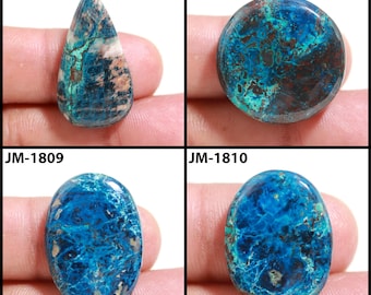 Natürlicher Azurit-Cabochon in Fantasieform, frontseitig gebohrt, glatt, einzeln, Halbedelsteine für die Schmuckherstellung