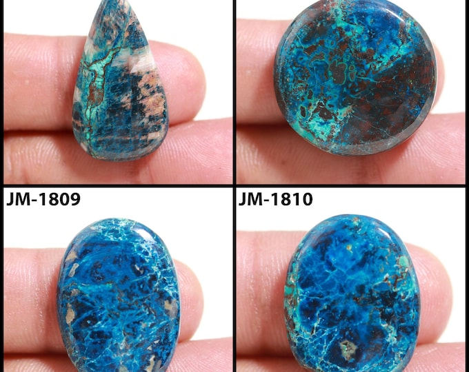 Natural Azurite Fancy Shape Front Drilled Smooth Cabochon Single Pieces, Semi-Precious Gemstones For Jewelry Making