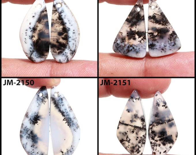 Natural Dendrite Agate Fancy Shape Front Drilled Smooth Cabochon Matching Pairs, Semi-Precious Gemstones For Jewelry Making