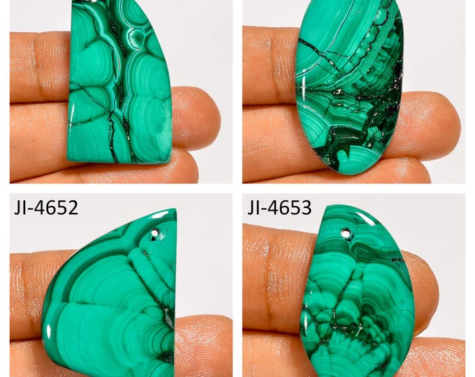 Natural Malachite Fancy Shape Front Drilled Smooth Cabochon Single Pieces, Semi-Precious Gemstones For Jewelry Making