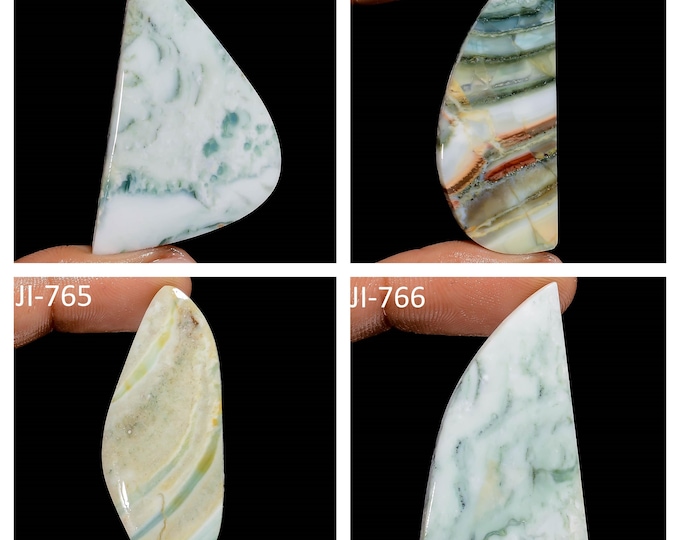 Natural Green Lace Agate Fancy Shape Un-Drilled Smooth Cabochon Single Pieces, Semi-Precious Gemstones For Jewelry Making
