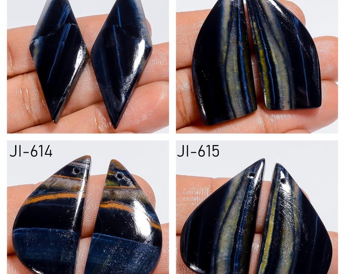 Natural Tigers Eye Fancy Shape Front Drilled Smooth Cabochon Matching Pairs, Semi-Precious Gemstones For Jewelry Making