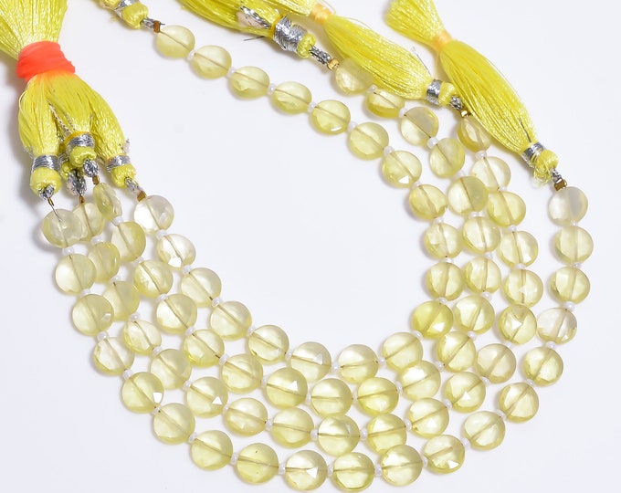 Lemon Quartz Faceted Center Drilled Coin Shape 8mm, Semi-Precious Gemstones For Jewelry Making