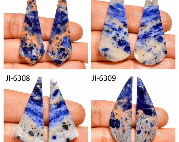 Natural Sodalite Fancy Shape Front Drilled Smooth Cabochon Matching Pairs, Semi-Precious Gemstones For Jewelry Making