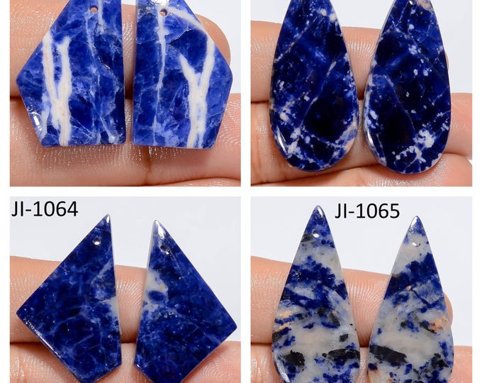 Natural Sodalite Fancy Shape Front Drilled Smooth Cabochon Matching Pairs, Semi-Precious Gemstones For Jewelry Making