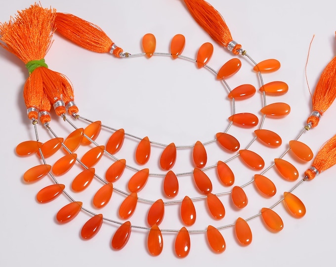 Carnelian Non-Faceted Smooth Side Drilled Pear Shape Briolette 7mm x 15mm, Semi-Precious Gemstones For Jewelry Making