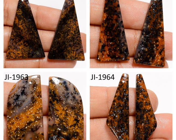 Natural Honey Dendrite Agate Fancy Shape Front Drilled Smooth Cabochon Matching Pairs, Semi-Precious Gemstones For Jewelry Making