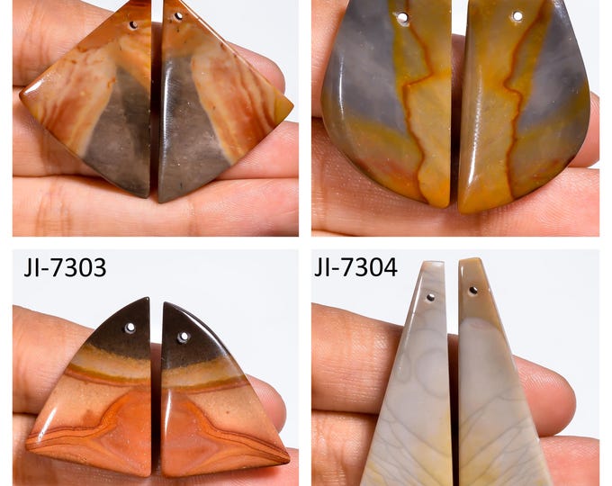 Natural Polychrome Jasper Fancy Shape Front Drilled Smooth Cabochon Matching Pairs, Semi-Precious Gemstones For Jewelry Making
