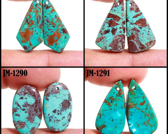 Natural Chrysocolla Fancy Shape Front Drilled Smooth Cabochon Matching Pairs, Semi-Precious Gemstones For Jewelry Making