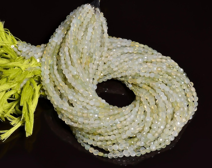 Natural Prehnite Faceted Center Drilled Coin Shape 4mm, Semi-Precious Gemstones For Jewelry Making