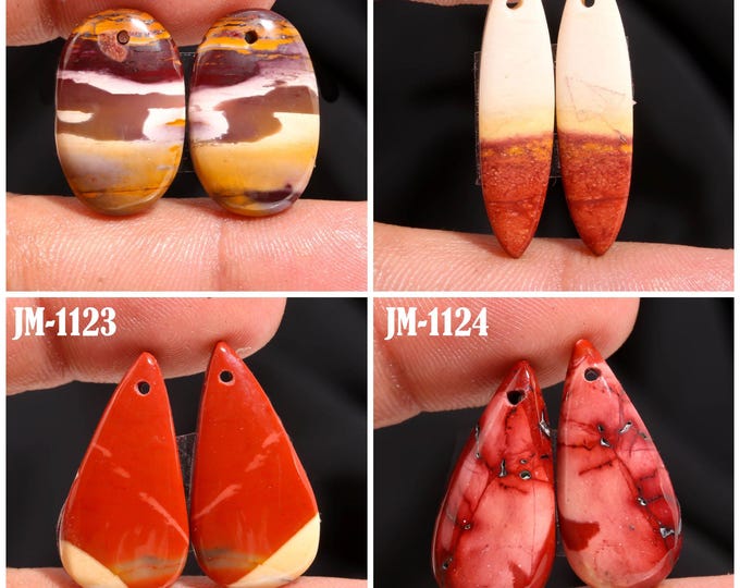 Natural Mookaite Jasper Fancy Shape Front Drilled Smooth Cabochon Matching Pairs, Semi-Precious Gemstones For Jewelry Making