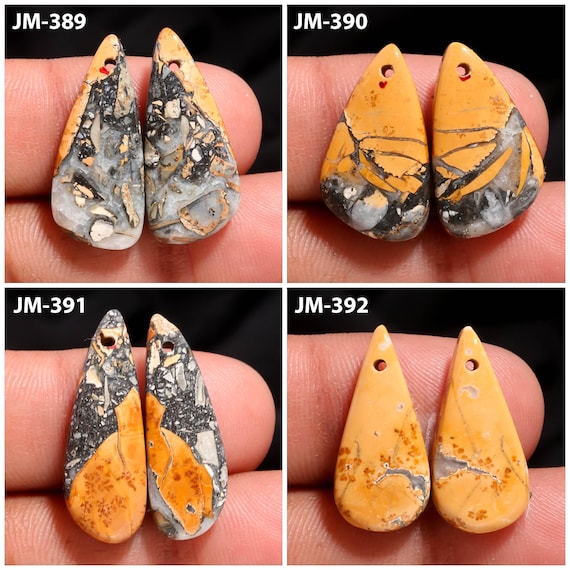 Natural Maligano Jasper Fancy Shape Front Drilled Smooth Cabochon Matching Pairs, Semi-Precious Gemstones For Jewelry Making