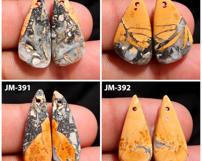 Natural Maligano Jasper Fancy Shape Front Drilled Smooth Cabochon Matching Pairs, Semi-Precious Gemstones For Jewelry Making