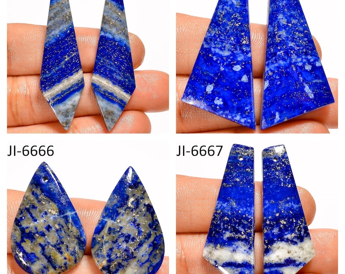 Natural Lapis Lazuli Fancy Shape Front Drilled Smooth Cabochon Matching Pairs, Semi-Precious Gemstones For Jewelry Making