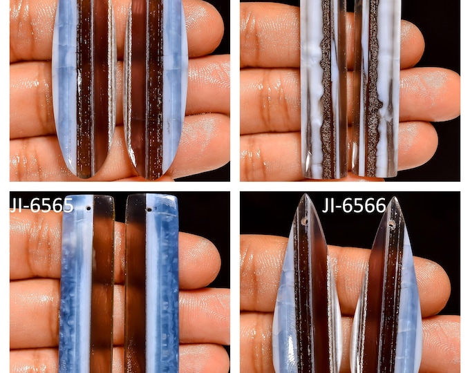 Natural Owyhee Blue Opal Fancy Shape Front Drilled Smooth Cabochon Matching Pairs, Semi-Precious Gemstones For Jewelry Making