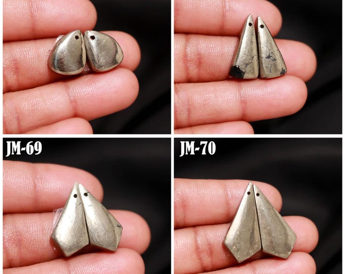 Natural Pyrite Fancy Shape Front Drilled Smooth Cabochon Matching Pairs, Semi-Precious Gemstones For Jewelry Making